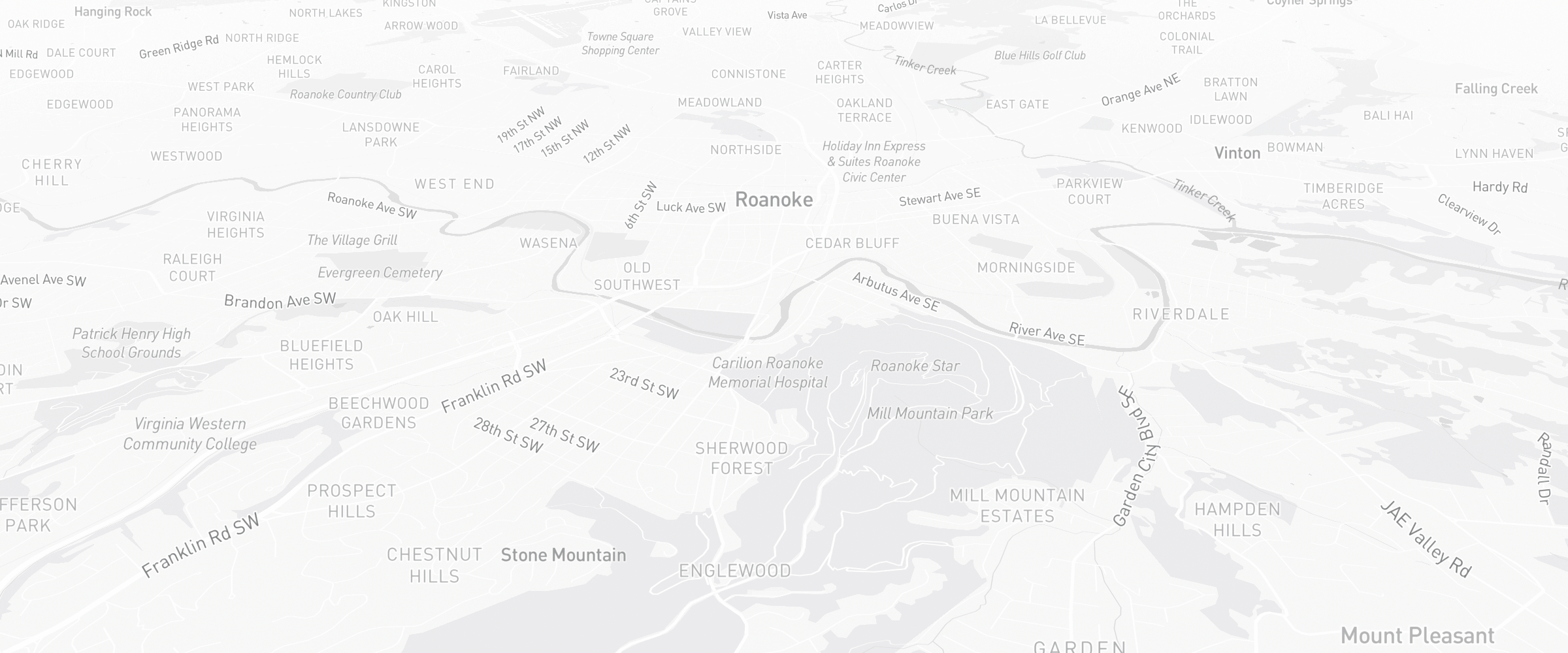 Neighborhood map of Roanoke, VA — the area served by Life Insurance Agents of Roanoke Group